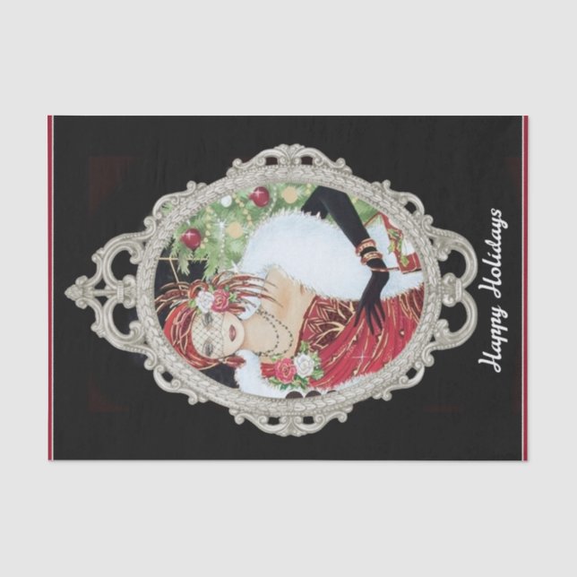 Weihnachtsflapper Girl Dazzling Red & Gold Dress Seidenpapier (Vorderseite)
