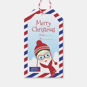 Weihnachtsfliege mit Weihnachtsgeschenk Geschenkanhänger