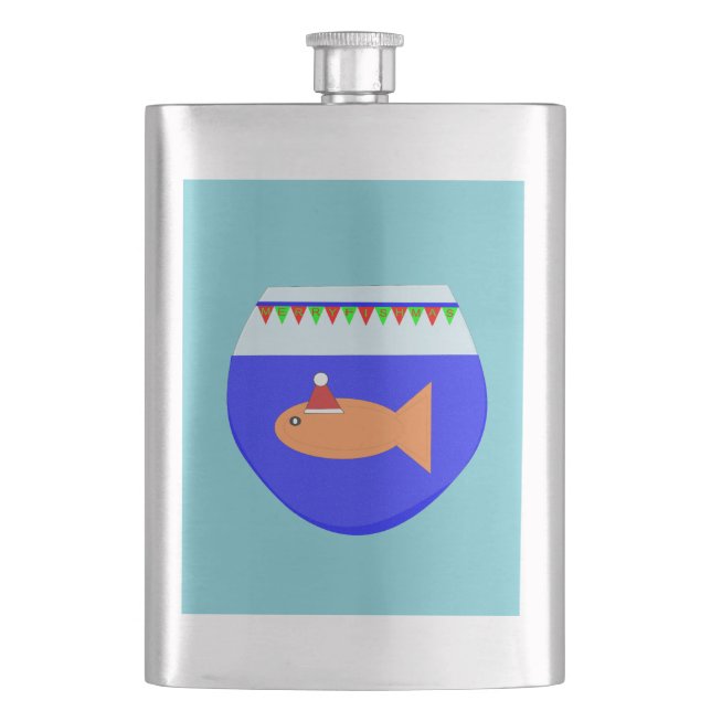 Weihnachtsfliege Party Goldfish Flachmann (Vorderseite)