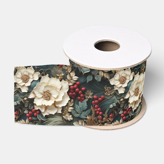 Weihnachtsflora mit Weißen Blume & Grünpflanzen Ripsband (Spule)