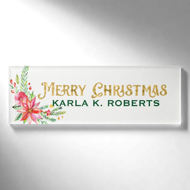 Weihnachtsfloral Bouquet Weihnachtstypografie Namenschild (Vorderseite)