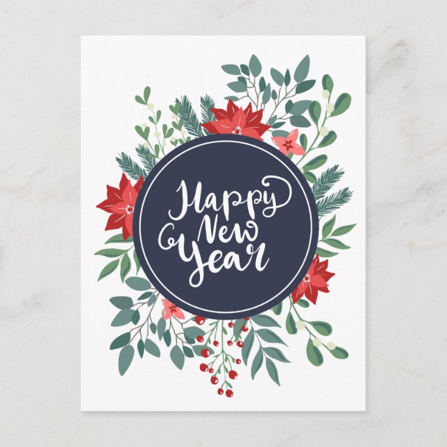 Weihnachtsfloral | Happy New Year Feiertagspostkarte (Vorderseite)