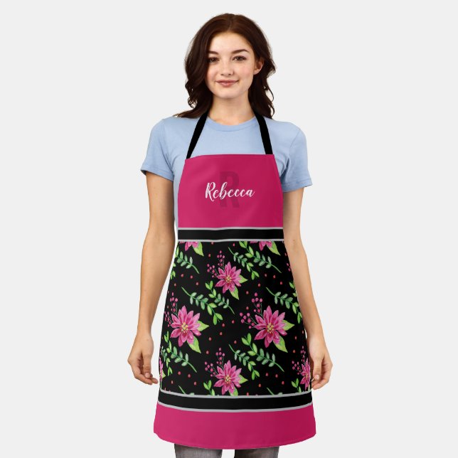 Weihnachtsfloral Monogramm rosa Schürze (Getragen)