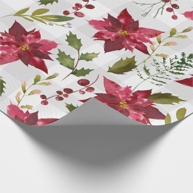 Weihnachtsfloral Poinsettia Skript Typografie Geschenkpapier (Ecke)