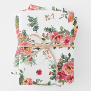 Weihnachtsfloral und Pinienmuster Winterurlaub Geschenkpapier Set