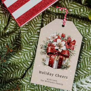 Weihnachtsflorales Frohe Festtage Personalisiert Geschenkanhänger