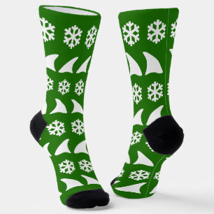 Weihnachtsflossen und Schneeflocken Grün Socken