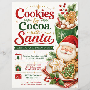Weihnachtsflyer mit Santa, Keksen und Kakao Flyer