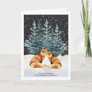 Weihnachtsfockenpaare mit Bäumen und Schnee Wasser Karte