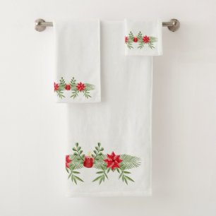 Weihnachtsfolien, Kerzen und Poinsettien Badhandtuch Set