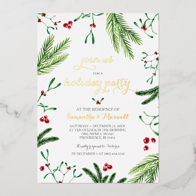 Weihnachtsfolien und Berries Gold Foil Einladung (Vorderseite)