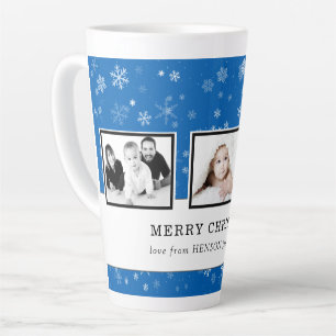 Weihnachtsfoto-Collage Blaue Schneeflocke Familie Milchtasse