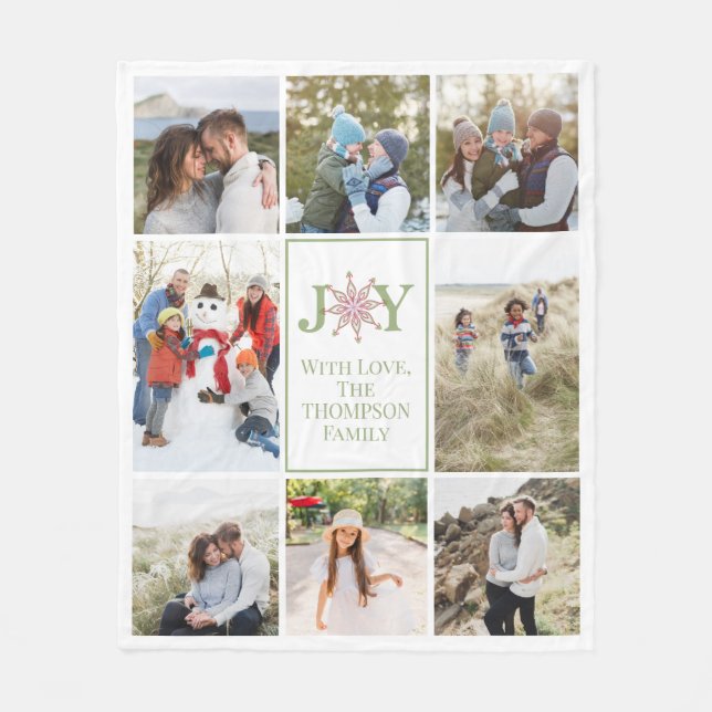 Weihnachtsfoto Collage Joy Typografy Snowflake Fleecedecke (Vorderseite)