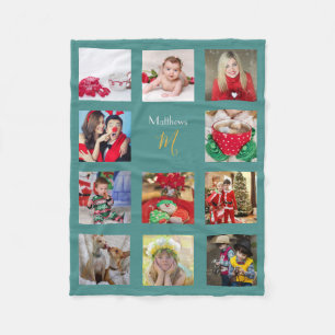 Weihnachtsfoto-Collage mit Monogramm Fleecedecke