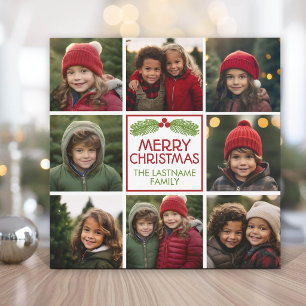 Weihnachtsfoto Collage mit rustikalem Pine Feiertagskarte