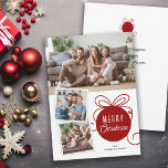 Weihnachtsfoto Collage Tree Ornament Red Feiertagskarte<br><div class="desc">Senden Sie Ihre Weihnachtsgrüße an Ihre Familie und Freunde mit dieser modernen, minimalen Weihnachtskarte für das Foto. Das Design ist mit einer niedlichen Rot-Baum-Ornament-Grafik und Platz für 3 Bilder... 1 horizontale und 2 kleinere quadratische Bilder. Fügen Sie Ihre eigene persönliche Nachricht auf der Rückseite hinzu, oder verwenden Sie die angezeigte....</div>