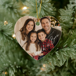 Weihnachtsfoto „Ein Kind ist geboren“ Keramik Ornament