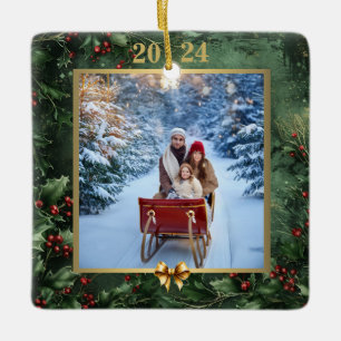 Weihnachtsfoto-Erinnerungen: Laub & Goldene Schlei Keramikornament
