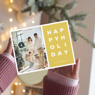 Weihnachtsfoto Familie   Frohe Feiertage Gelb Postkarte