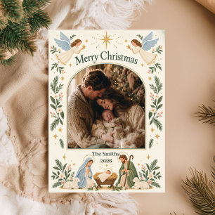 Weihnachtsfoto Geburt Christi Feiertagskarte
