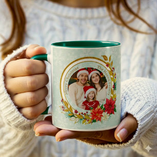 Weihnachtsfoto - Gold Glitter Kranz Familie Tasse