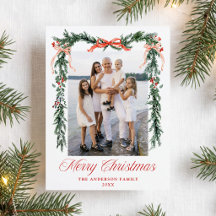 Weihnachtsfoto mit rotem Band und Grünzeug - Jahre