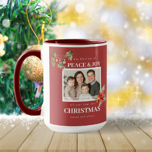 Weihnachtsfoto mit roter Poinsettie für die Famili Tasse