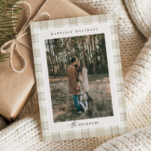 Weihnachtsfoto mit sanftem Beige-Gingham Feiertagskarte