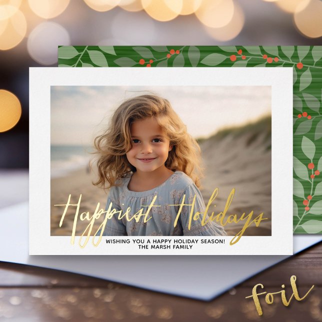Weihnachtsfoto - mit Skript Froheste Feiertage (Foil Holiday Greeting Card with Family Photo)
