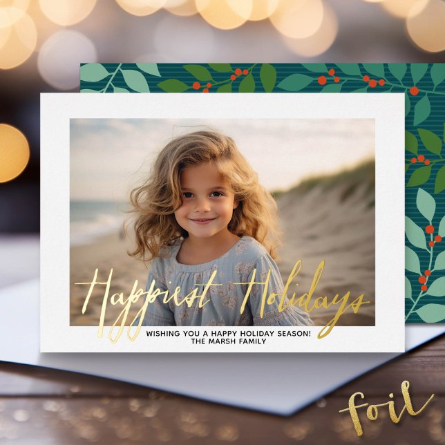 Weihnachtsfoto - mit Skript Froheste Feiertage (Foil Holiday Greeting Card with Family Photo)