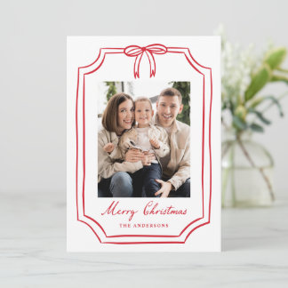 Weihnachtsfoto mit verspieltem roten Schleifenrahm Feiertagskarte
