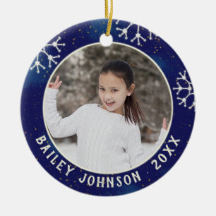 WeihnachtsFoto-Monogramm-Konstellations-Muster Keramik Ornament