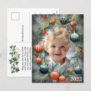 Weihnachtsfoto Personalisiert Grün Festtag Feiertagspostkarte