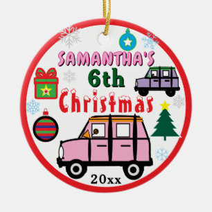 Weihnachtsfoto Pink Purple Autos Mädchen Keramik Ornament