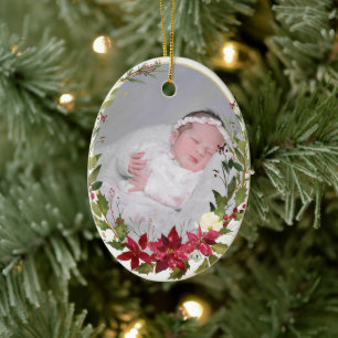 Weihnachtsfoto Poinsettie Keramik Ornament