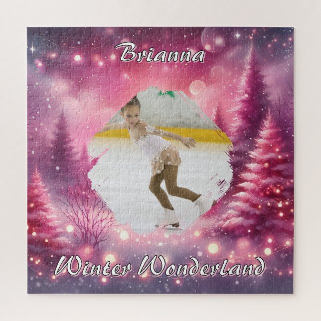 Weihnachtsfoto und Name Winter mit rosa Verlauf (Vertikal)