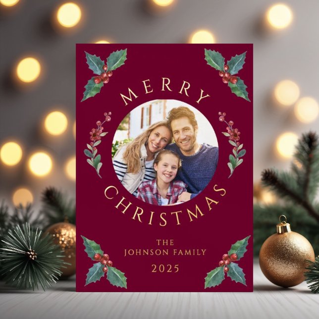 Weihnachtsfoto vom Roten Foto Folien Feiertagskarte (Festive Red Botanical Photo Christmas Foil Foil Holiday Card)