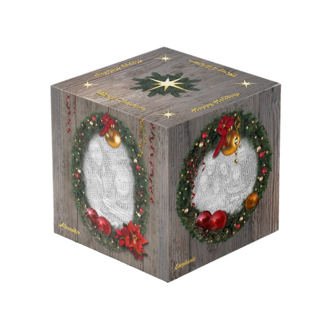 WeihnachtsFoto-Würfel mit 4 Ihrer Fotos Würfel (Vorderseite Schrägansicht)