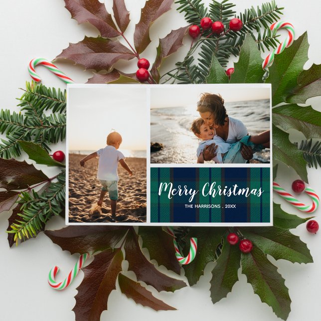 Weihnachtsfotografie Collage Black Watch Kariert Feiertagskarte (Von Creator hochgeladen)