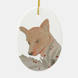 Weihnachtsfox aus Holz Keramik Ornament