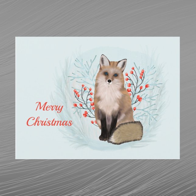 Weihnachtsfox Berries Wasserfarbe Feiertagspostkarte (Von Creator hochgeladen)