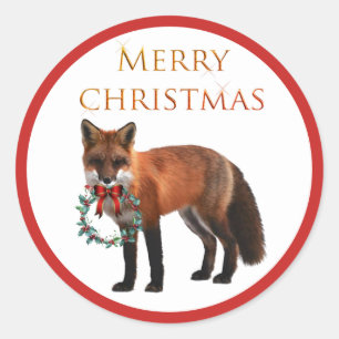 Weihnachtsfox Glossy Round Aufkleber