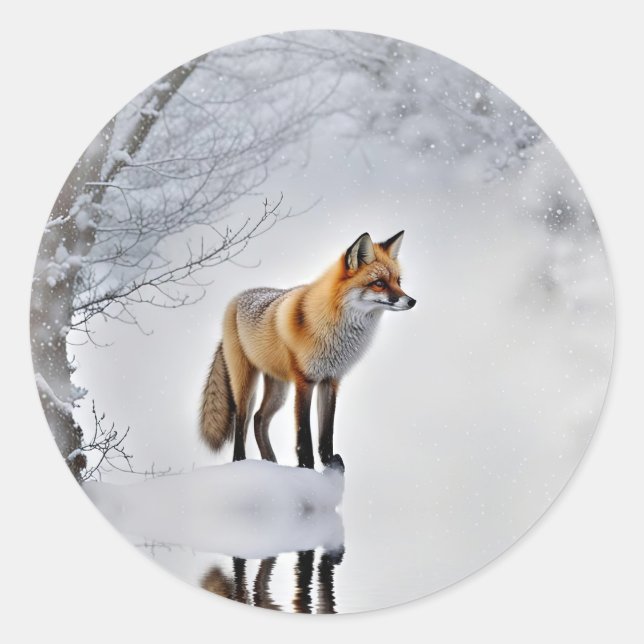 Weihnachtsfox im Schneeurlaub Runder Aufkleber (Vorderseite)