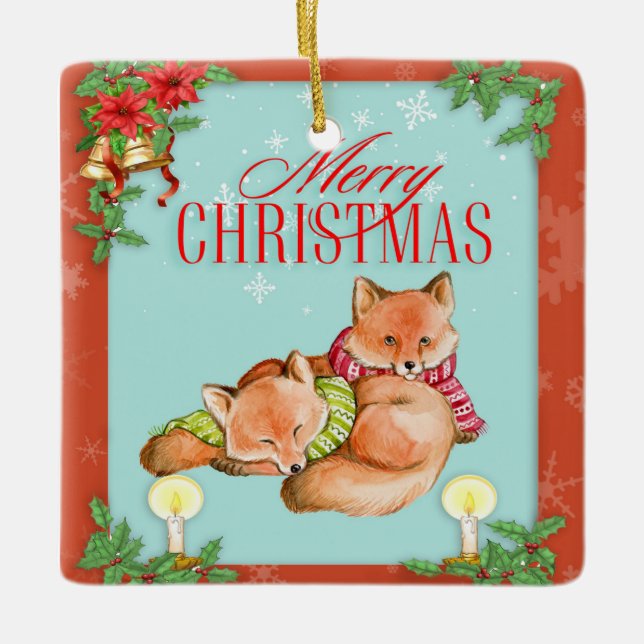 Weihnachtsfox Keramikornament (Vorderseite)