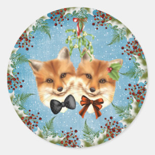 Weihnachtsfox-Mistletoe-Aufkleber Runder Aufkleber