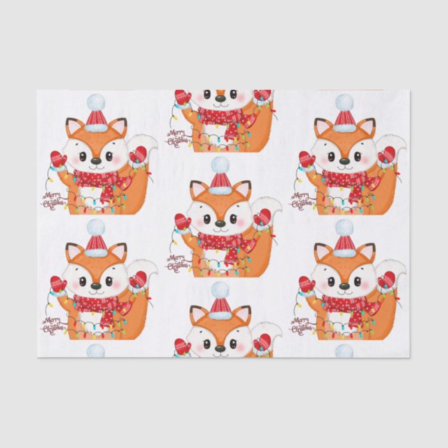 Weihnachtsfox mit Lichtern Seidenpapier (Vorderseite)