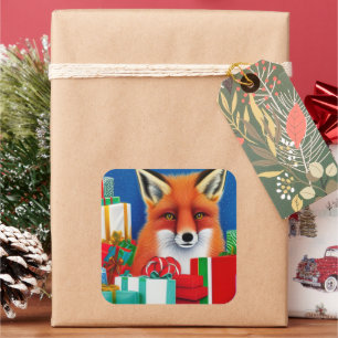 Weihnachtsfox Quadratischer Aufkleber