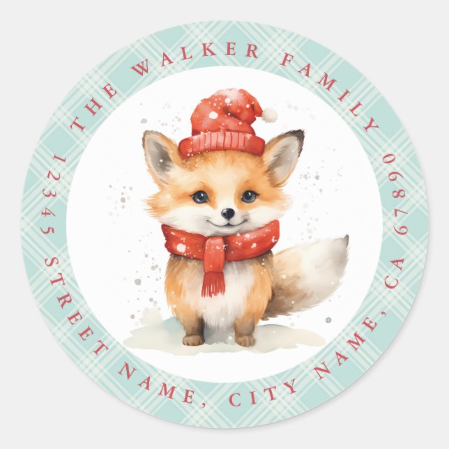 Weihnachtsfox-Round-Stickers Runder Aufkleber (Vorderseite)