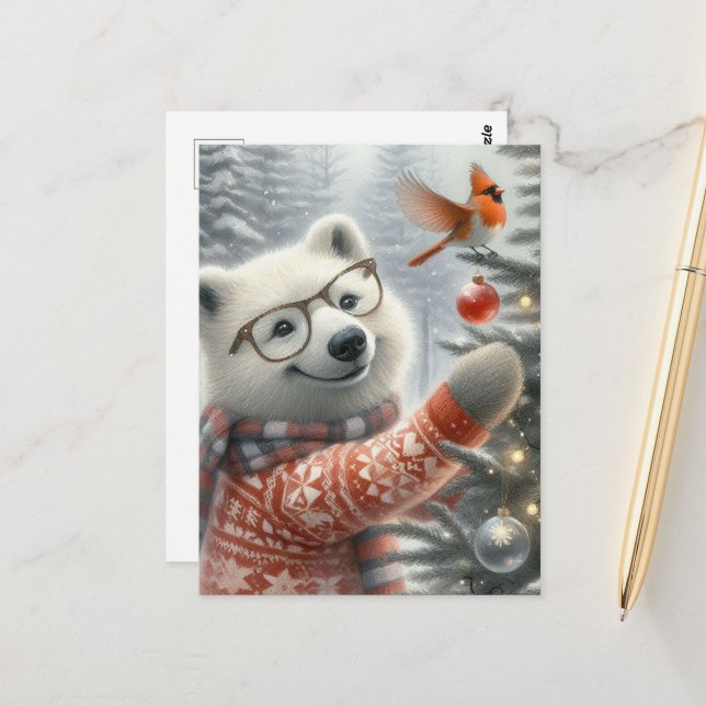 Weihnachtsfox und Kardinal Postkarte (Vorderseite/Rückseite Beispiel)