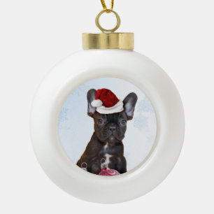 Weihnachtsfranzösische Bulldogge Keramik Kugel-Ornament